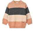 Pull classique en maille de coton à rayures multiples Pâle Toscane avec col ras-du-cou côtelé et épaules tombantes pour les week-ends d'hiver