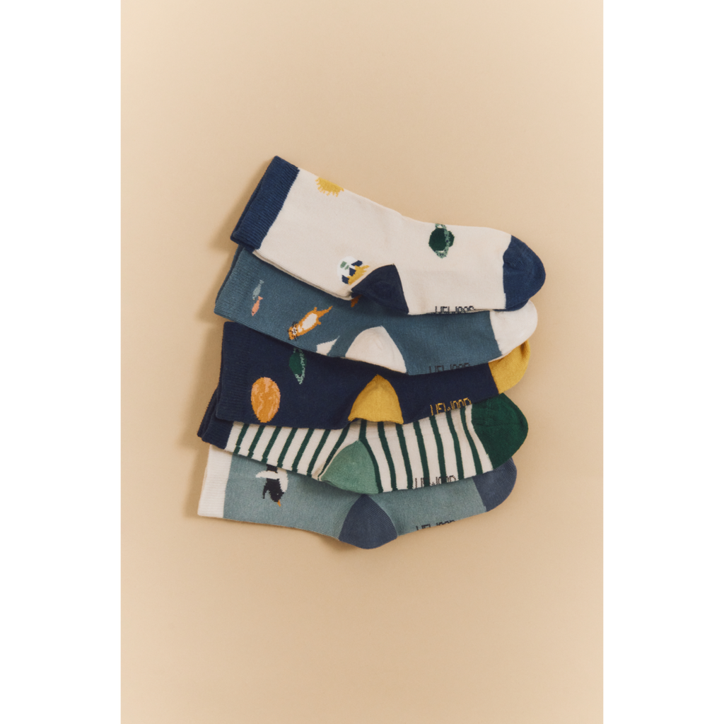 Lot de 3 paires de chaussettes en mélange de coton imprimé galaxie bleu marine classique avec motifs ludiques pour l'habillage quotidien des enfants