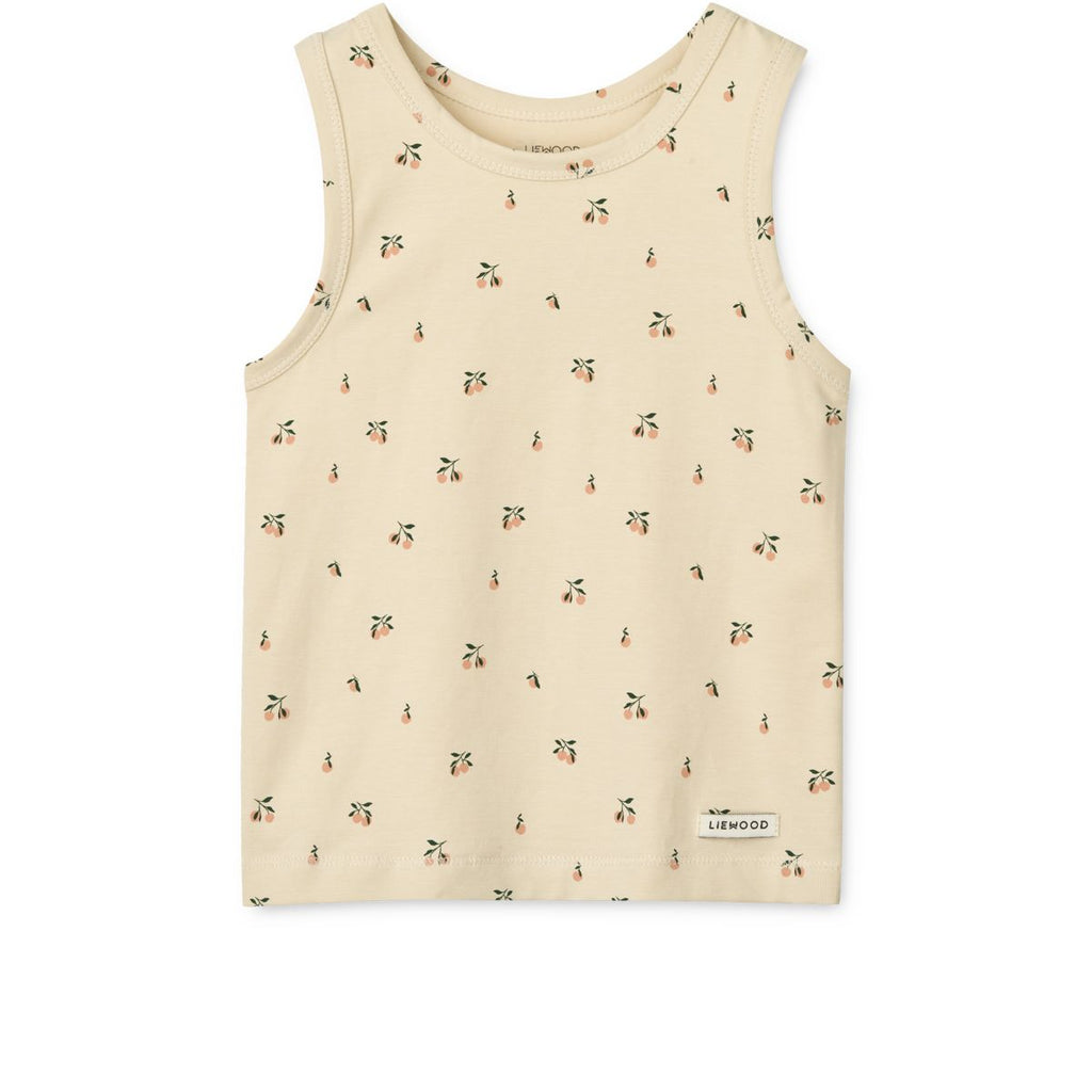 Lot de 2 débardeurs en coton biologique avec imprimé rayé et coquillages couleur pêche douce, détails brodés, pour enfants (superposition et vêtements d'été)