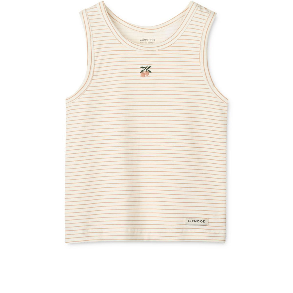 Lot de 2 débardeurs en coton biologique avec imprimé rayé et coquillages couleur pêche douce, détails brodés, pour enfants (superposition et vêtements d'été)