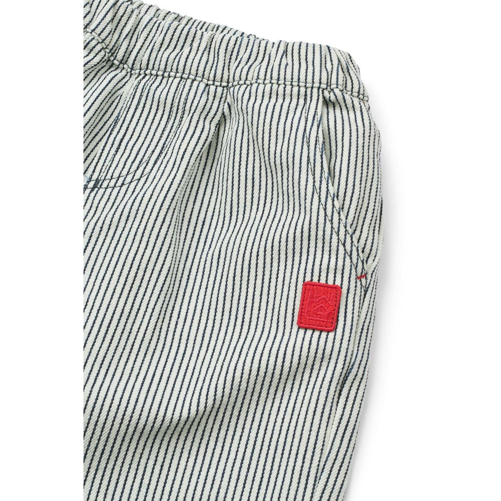 Pantalon en jean en coton rayé bleu marine classique avec taille élastique réglable et poches obliques pour enfants