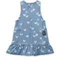 Robe en jean de coton bleu clair vintage à imprimé cœur, avec volants et poches plaquées, pour tenues décontractées d'enfants