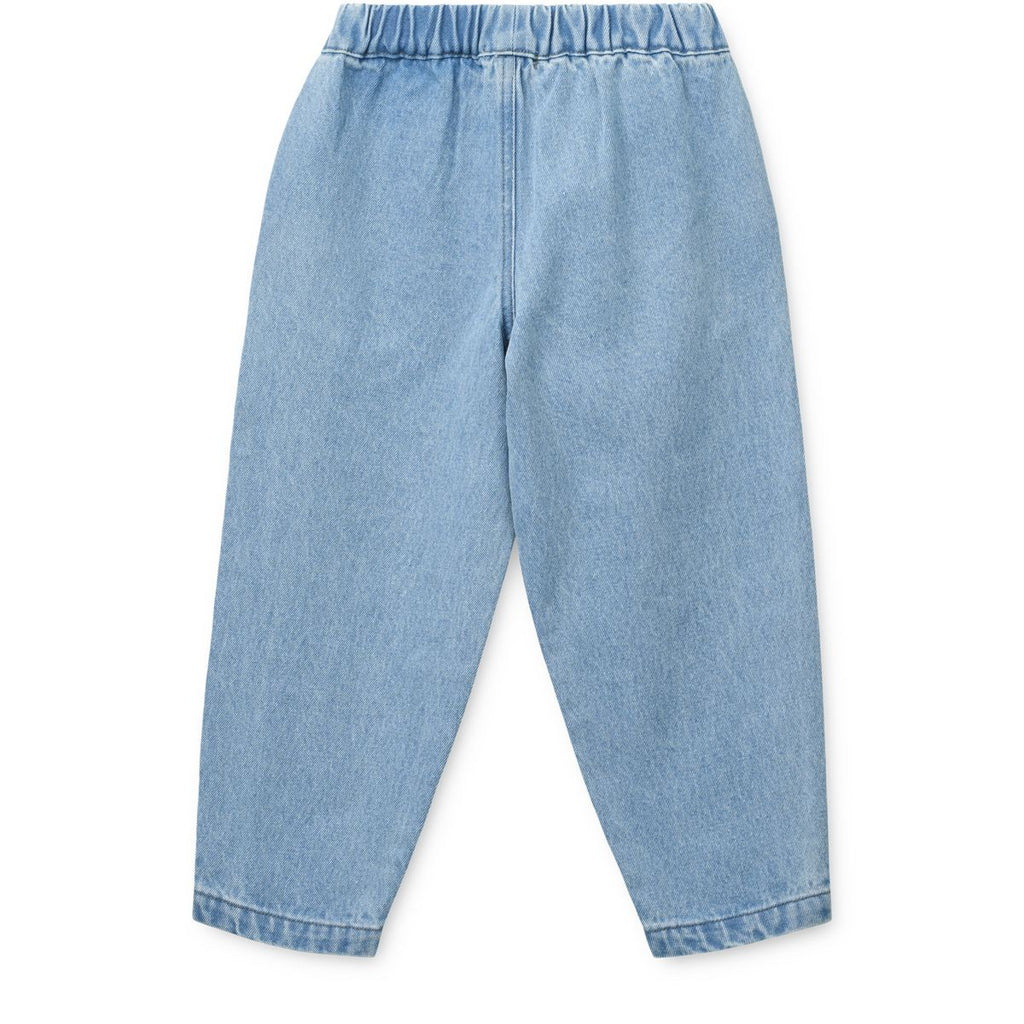 Pantalon en jean de coton brodé coloré bleu clair décontracté avec jambes incurvées pour tenues décontractées d'enfants