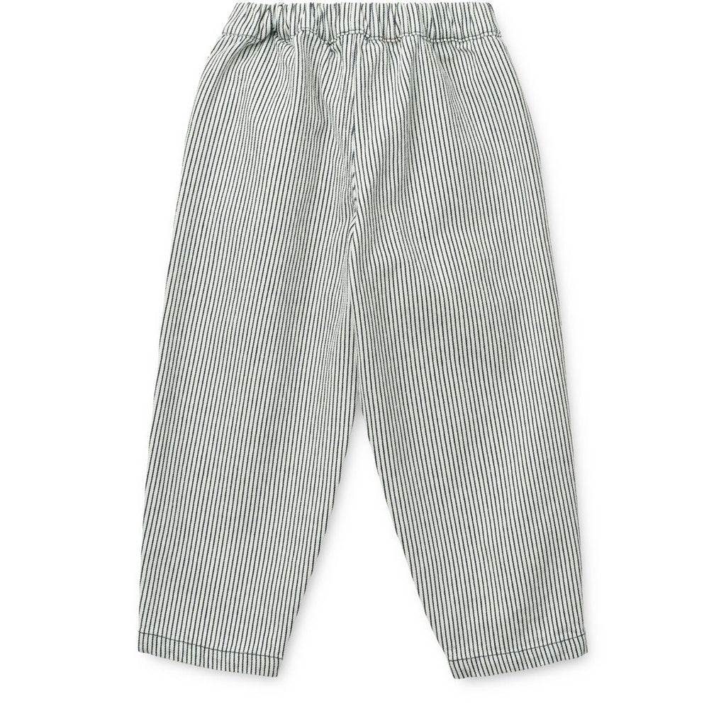 Pantalon en jean en coton rayé bleu marine classique avec taille élastique réglable et poches obliques pour enfants