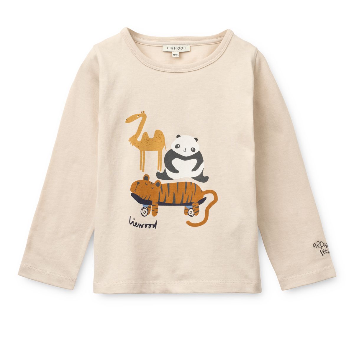 T-shirt à manches longues en coton biologique imprimé animaux pour enfants, coupe droite et col rond, à porter toute l'année