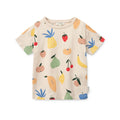 T-shirt décontracté en coton biologique à imprimé fruits tropicaux, à manches courtes, col rond et coupe régulière pour le quotidien des enfants
