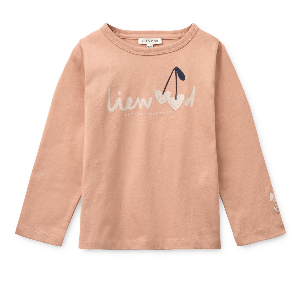T-shirt manches longues en coton biologique imprimé cœur Toscane pâle et doux avec col rond pour les superpositions quotidiennes des enfants