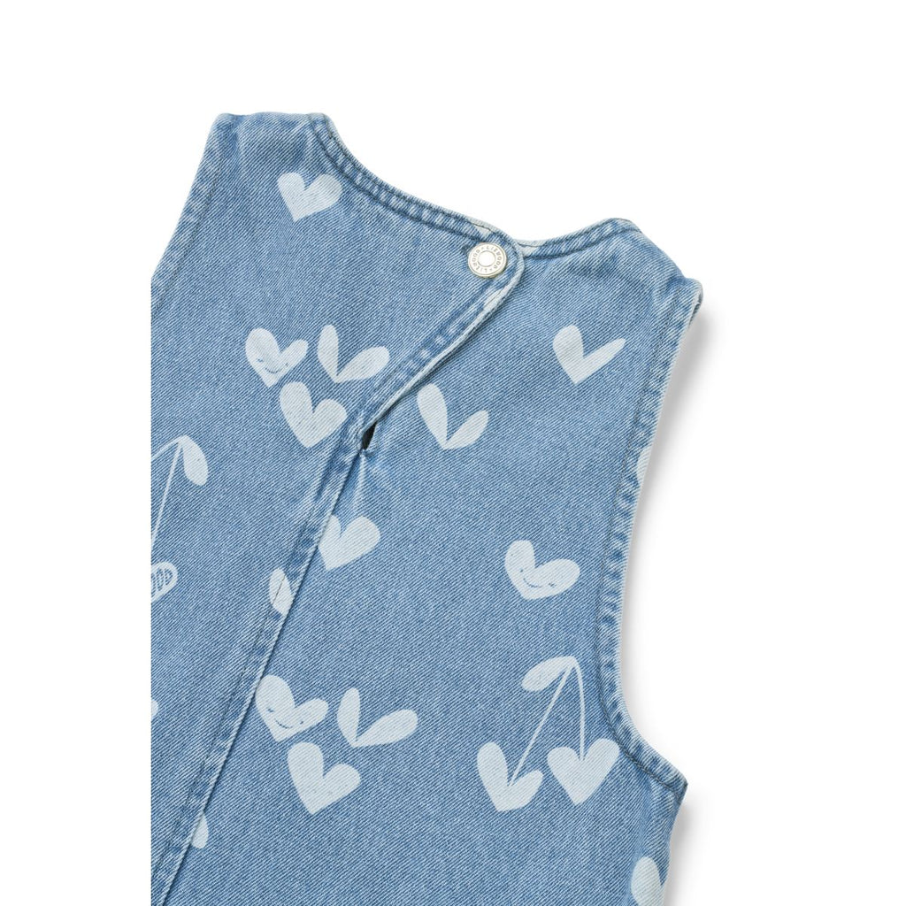 Robe en jean de coton bleu clair vintage à imprimé cœur, avec volants et poches plaquées, pour tenues décontractées d'enfants