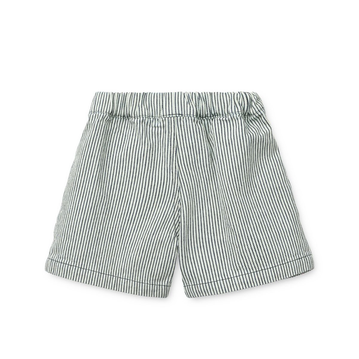 Short en jean de coton rayé bleu marine classique avec poches en biais et taille élastiquée pour explorer les beaux jours