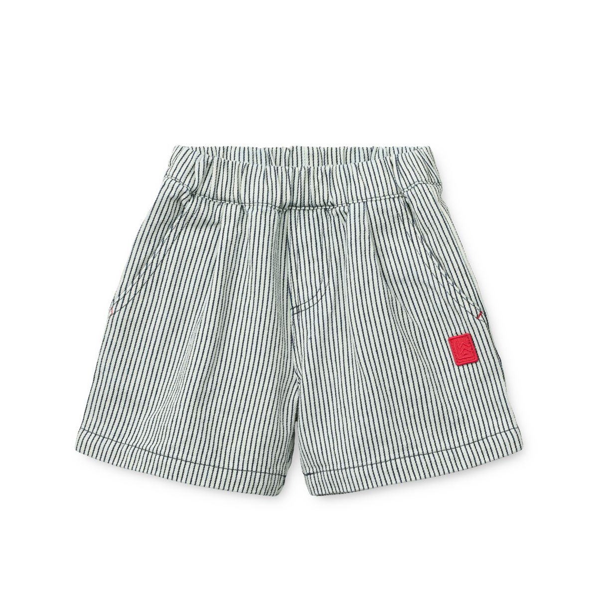 Short en jean de coton rayé bleu marine classique avec poches en biais et taille élastiquée pour explorer les beaux jours