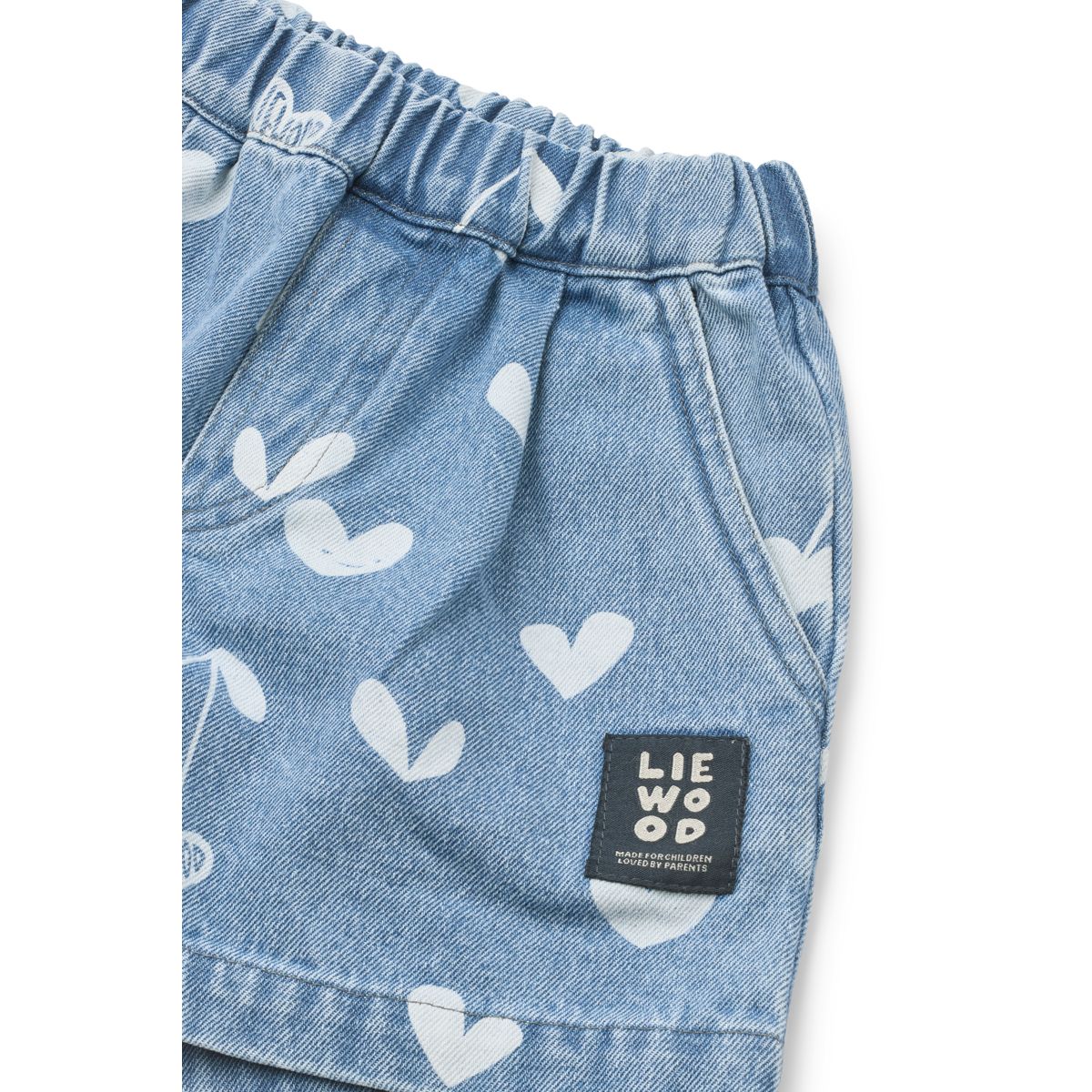 Short en jean en coton bleu clair décontracté imprimé cœurs avec taille ajustable pour les aventures des enfants par temps chaud