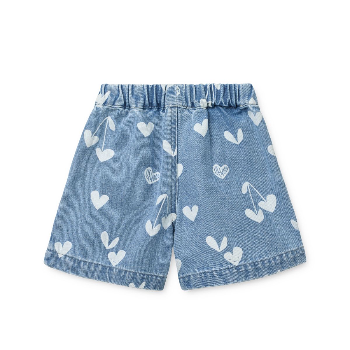 Short en jean en coton bleu clair décontracté imprimé cœurs avec taille ajustable pour les aventures des enfants par temps chaud