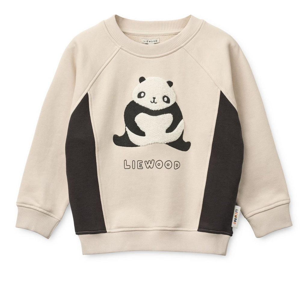 Sweat-shirt Enfant Ample en Coton Biologique Gris Sable avec Motif Panda et Manches Raglan pour un Confort Quotidien