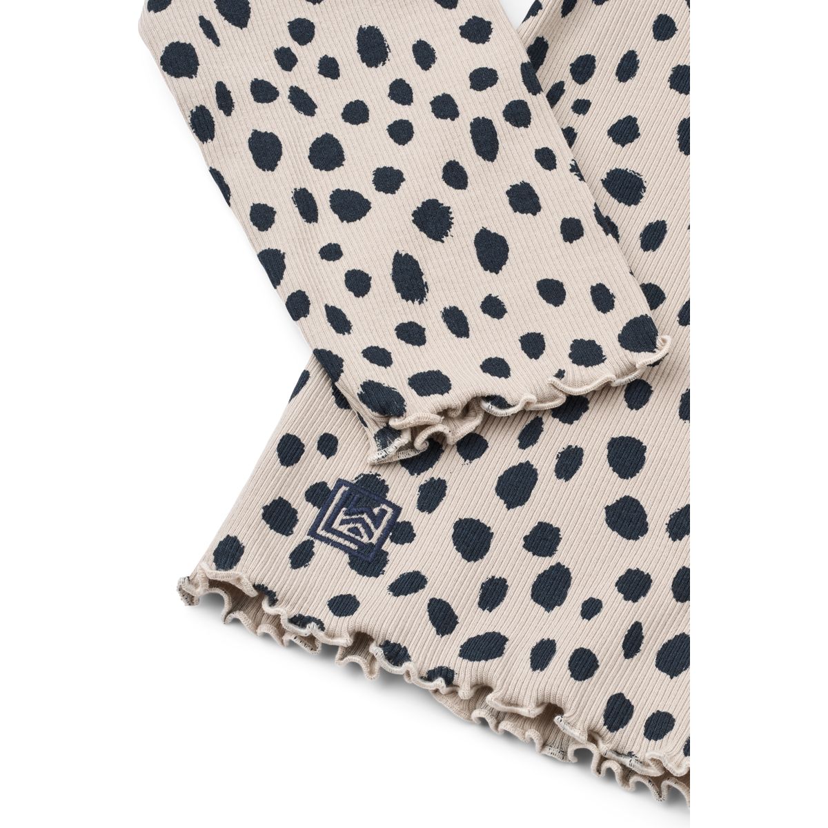 T-shirt côtelé ajusté à manches longues en coton biologique imprimé léopard avec poignets à volants pour enfants, idéal pour superposer ou porter au quotidien.
