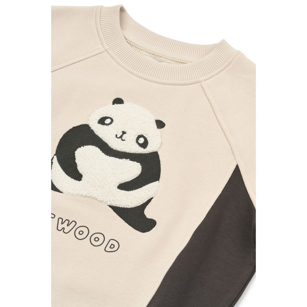 Sweat-shirt Enfant Ample en Coton Biologique Gris Sable avec Motif Panda et Manches Raglan pour un Confort Quotidien