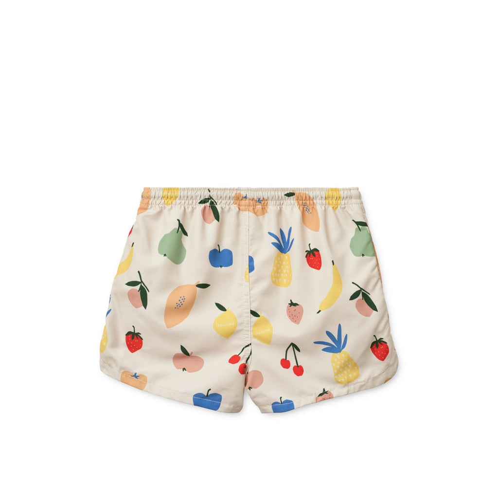 Shorts de bain amusants Sandy à imprimé fruits tropicaux en polyester recyclé avec protection UV40+ et filet intérieur pour les aventures à la plage et à la piscine