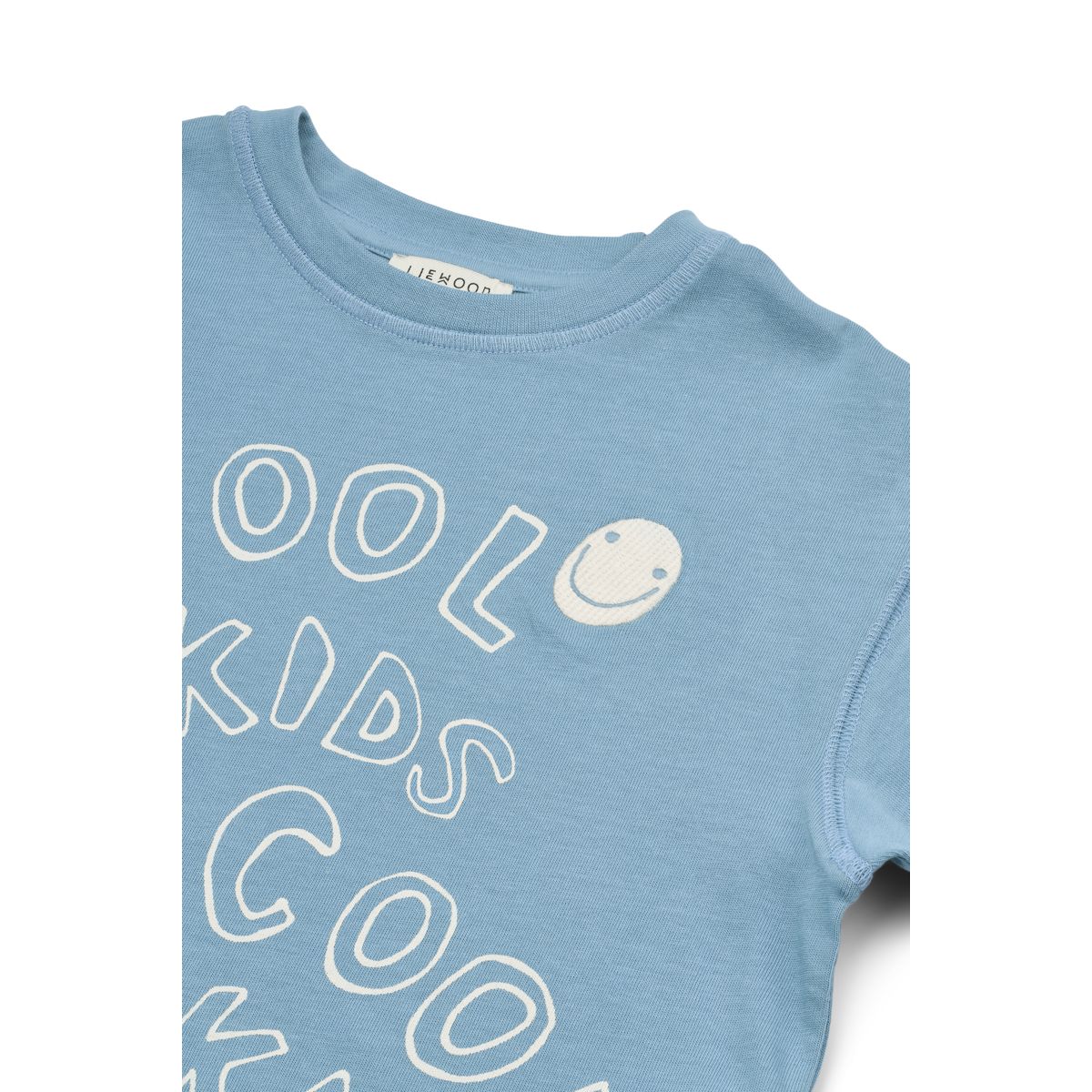 T-shirt ample à manches longues en coton biologique brodé « Beach Blue » avec épaules tombantes pour tenues décontractées d'enfants