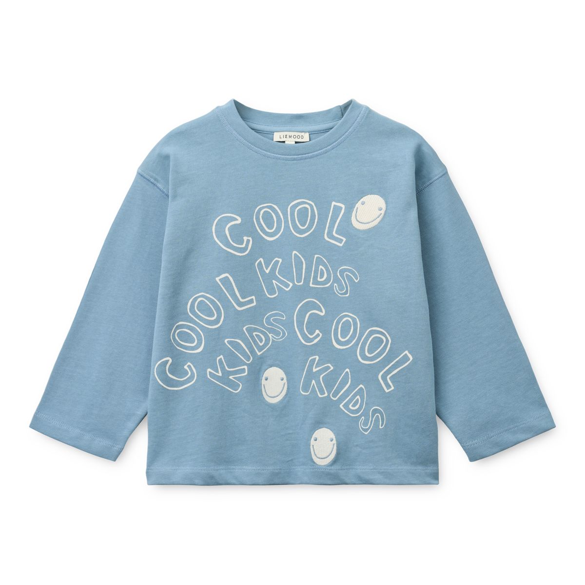 T-shirt ample à manches longues en coton biologique brodé « Beach Blue » avec épaules tombantes pour tenues décontractées d'enfants