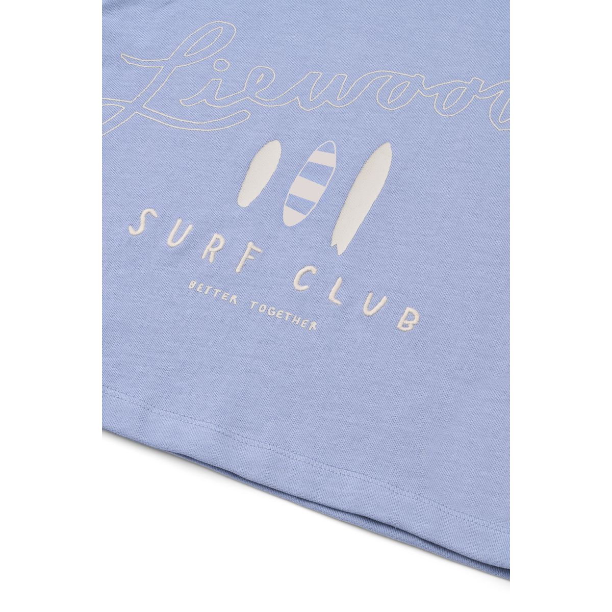 T-shirt à manches courtes en coton biologique lilas, coupe carrée, imprimé vagues, épaules tombantes, pour l'école et le week-end
