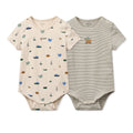 Barboteuse classique en coton biologique brossé à manches courtes, imprimé bateau de marine, avec boutons-pression évolutifs pour bébés et tout-petants