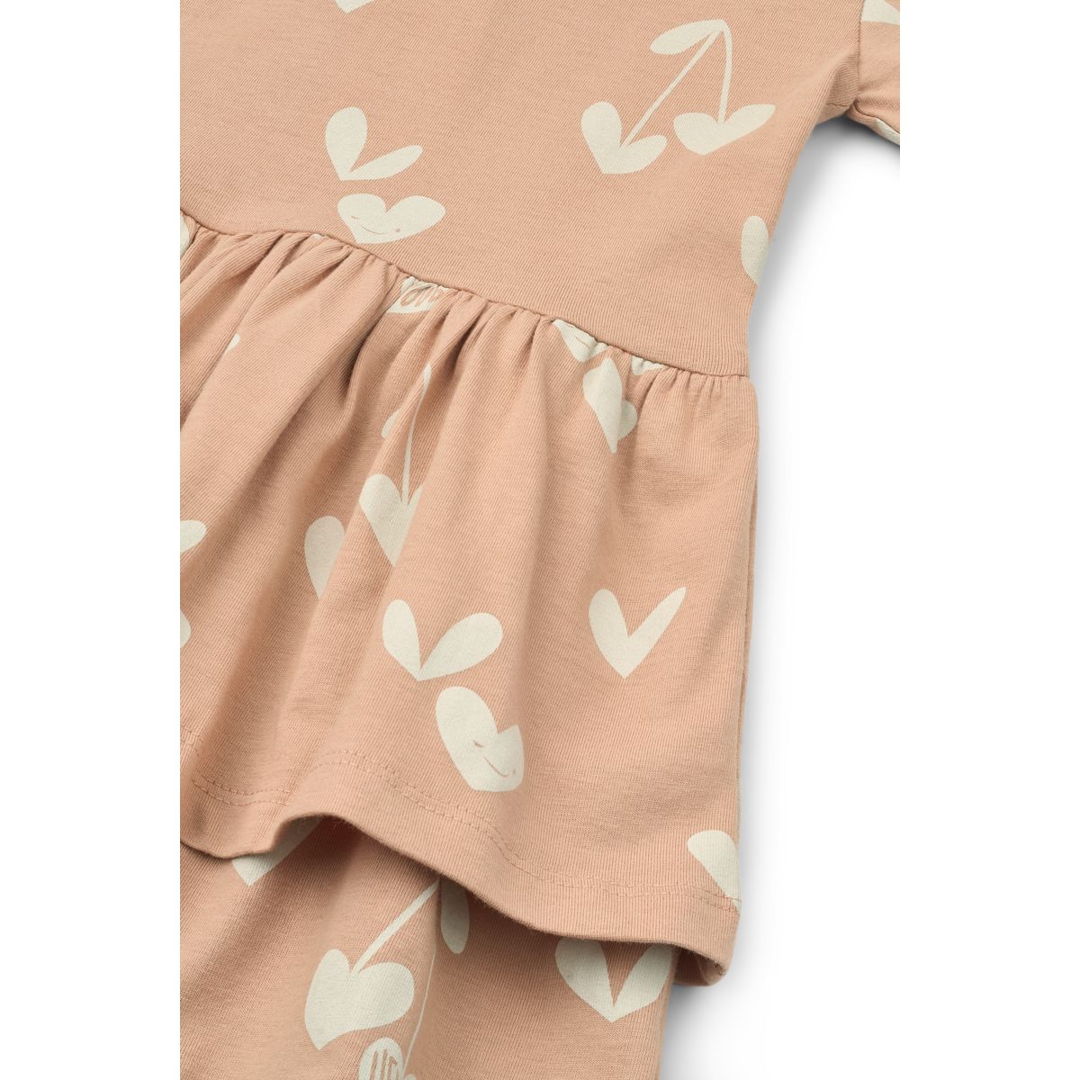 Robe festive en jersey de coton biologique à manches longues, imprimé cœurs Pâle Toscane, avec jupe à double volant pour occasions spéciales