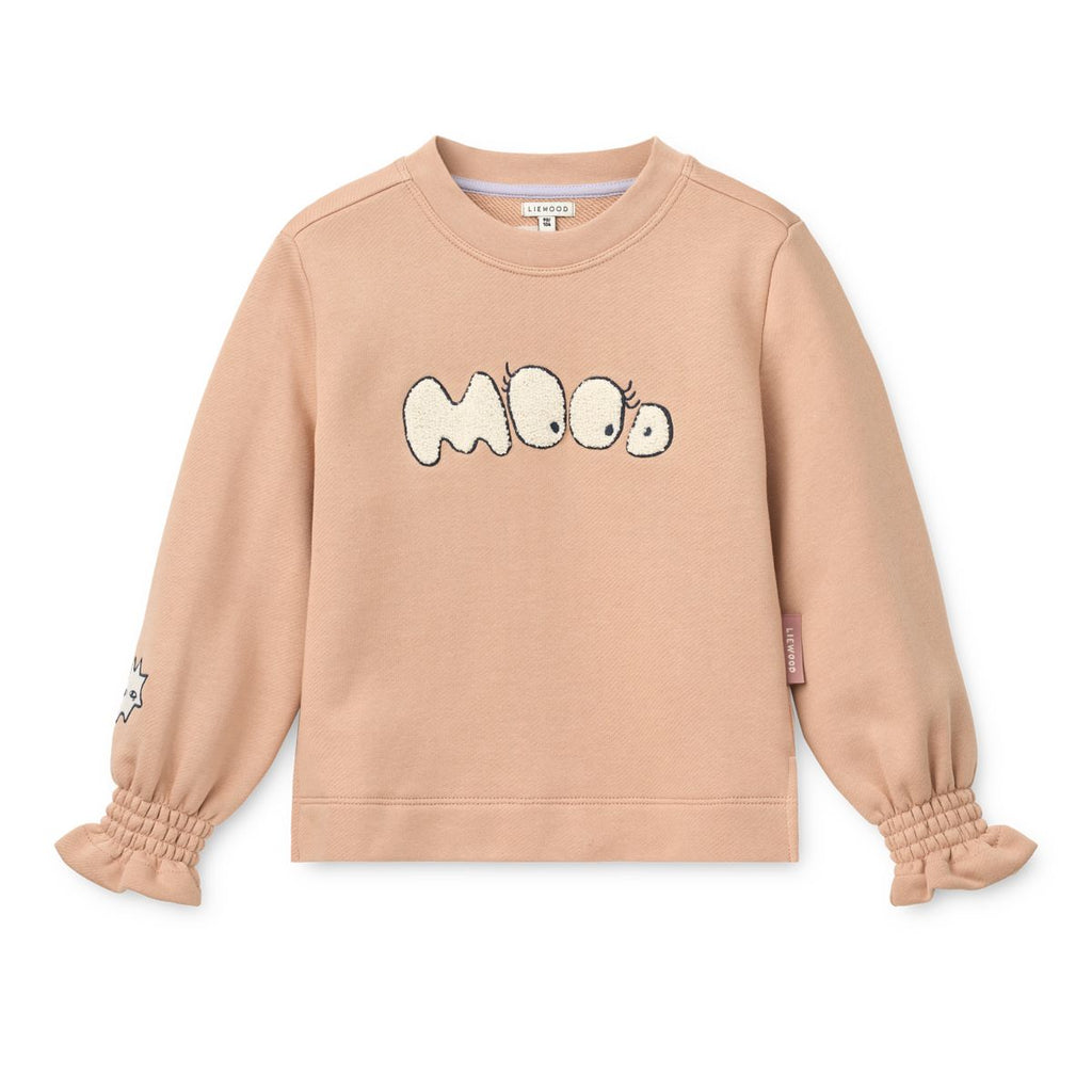 Sweat-shirt brodé en coton biologique Tuscany pâle avec poignets à volants et col rond pour le confort quotidien des enfants