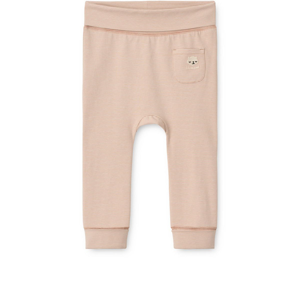 Legging bébé en coton bio à rayures couleur Sable Pâle Toscane, avec revers pliables et taille haute côtelée pour nouveau-nés et tout-petits