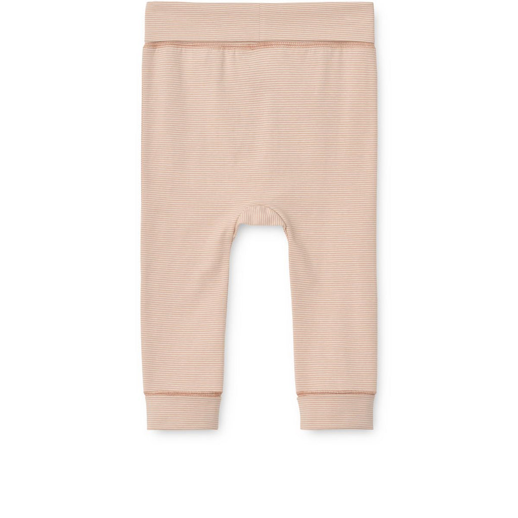 Legging bébé en coton bio à rayures couleur Sable Pâle Toscane, avec revers pliables et taille haute côtelée pour nouveau-nés et tout-petits