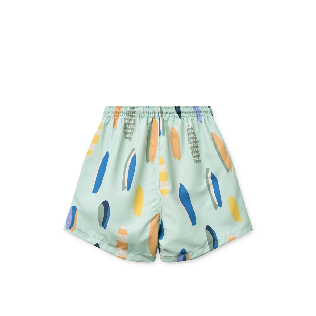 Short de bain en polyester recyclé à imprimé Peppermint avec protection anti-UV 40+ pour les jeux aquatiques et les journées à la plage