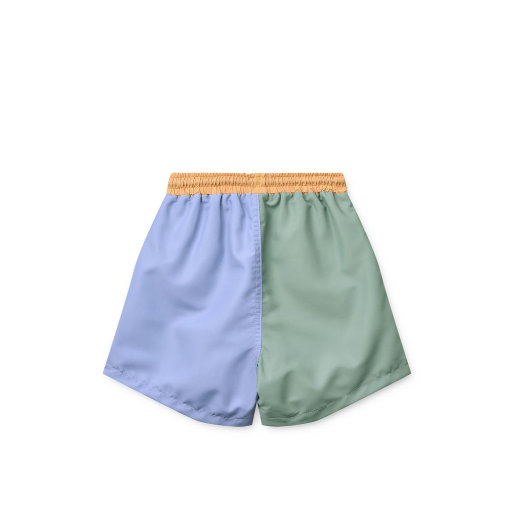 Short de bain multicolore imprimé menthe poivrée vif en polyester recyclé avec protection anti-UV 40+ pour enfants, idéal pour la piscine et les jeux au jardin
